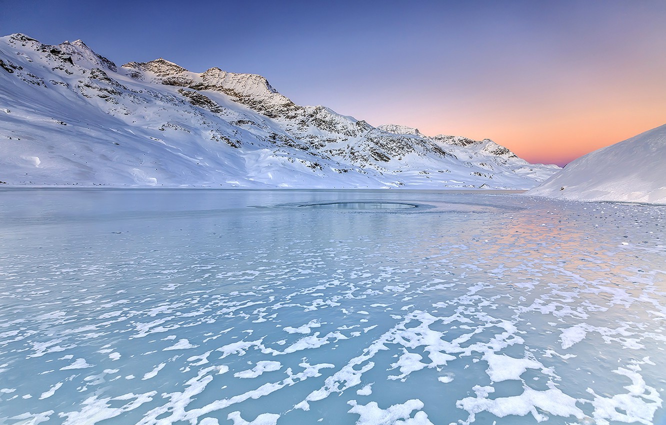 Photo Wallpaper Sky, Winter, Sun, Water, Mountain, - HD Wallpaper 