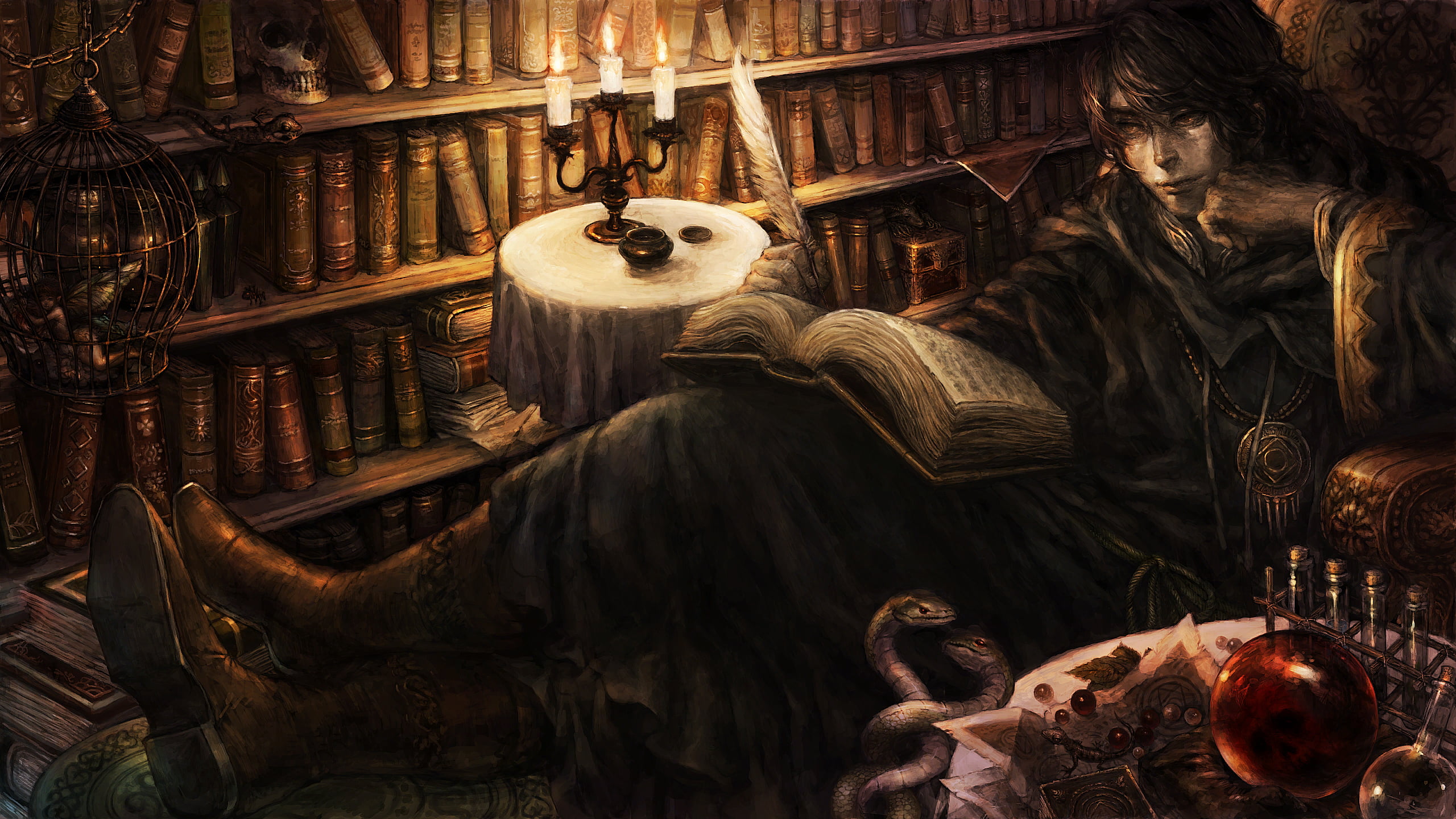 Man Reading Book Painting - HD Wallpaper 