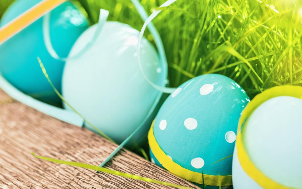 Happy Easter, Blue Color Eggs, Grass, Spring Wallpaper,happy - Feliz Páscoa Em Azul - HD Wallpaper 