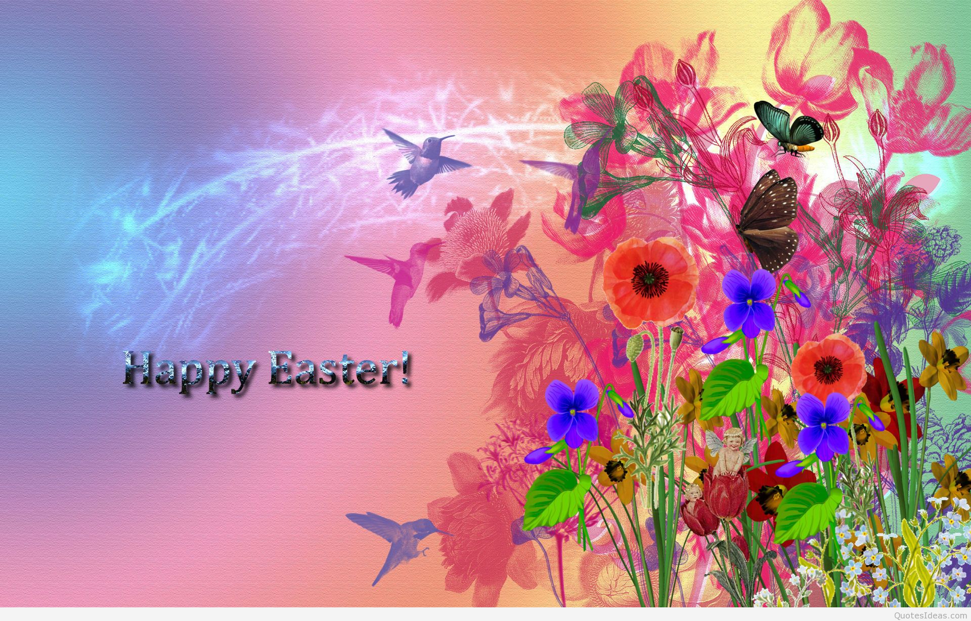 Colorful Flower Drawing Happy Easter Hd Wallpaper - Happy Easter Wallpaper 3d - HD Wallpaper 