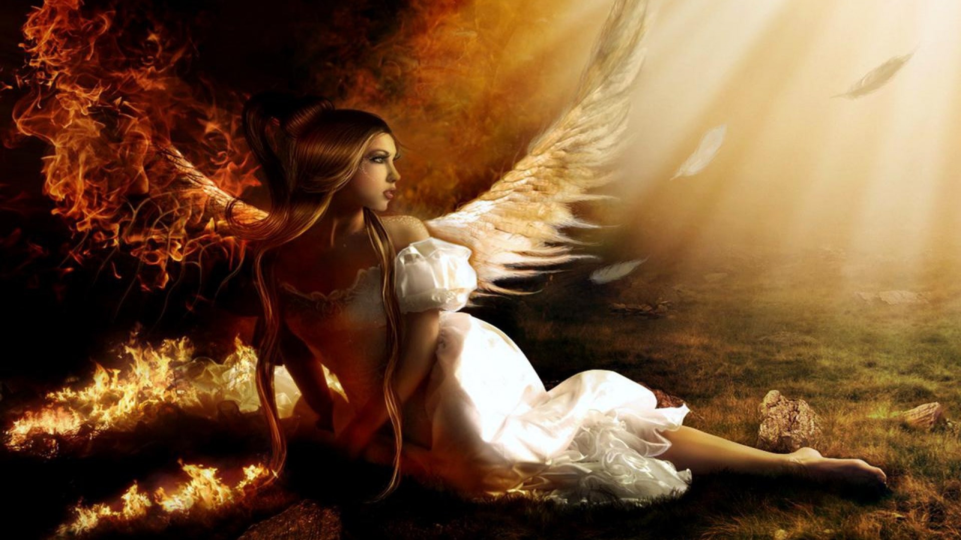 Halbert Gill Free And Screensavers For Angel Px Wallpaper - White Angels On Fire - HD Wallpaper 