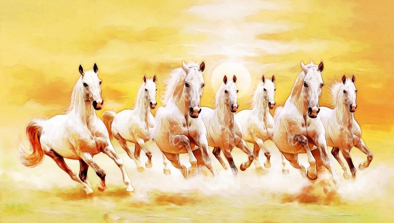 7 Running White Horses - HD Wallpaper 