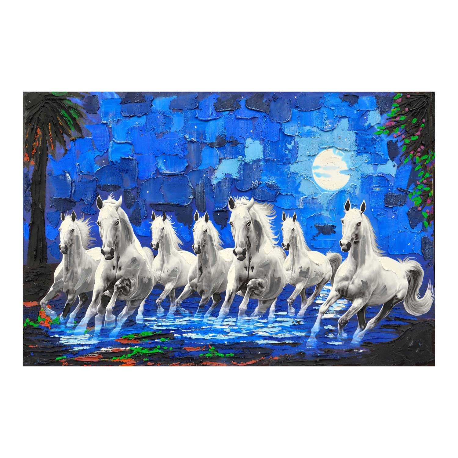 Seven White Horse Oil Painting - 1500x1500 Wallpaper 