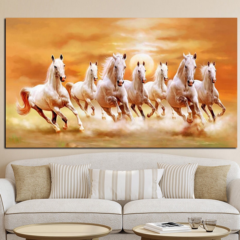 Seven White Running Horses - HD Wallpaper 