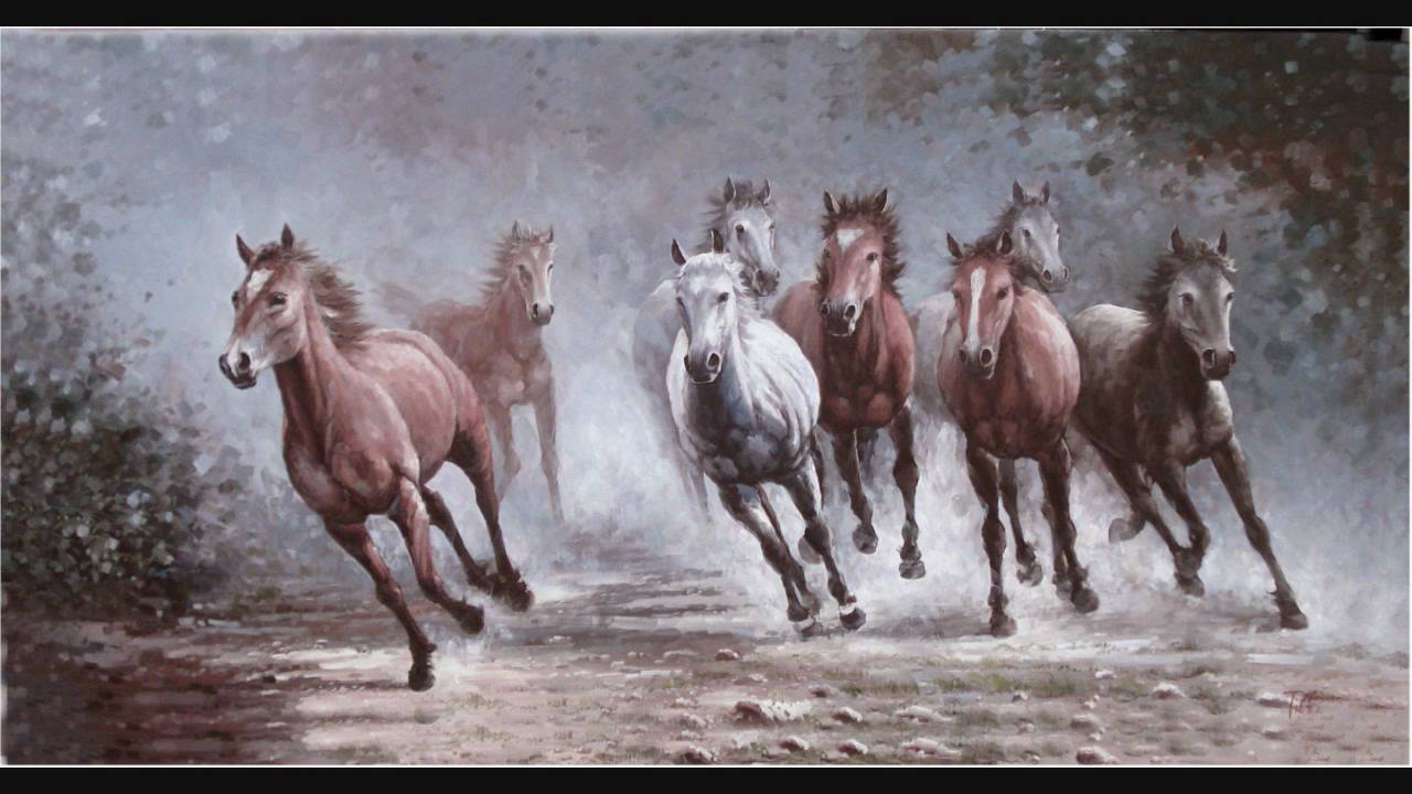 Cool Running Horses For Winning Oil Painting By Hewen - 8 Running Horses Painting - HD Wallpaper 