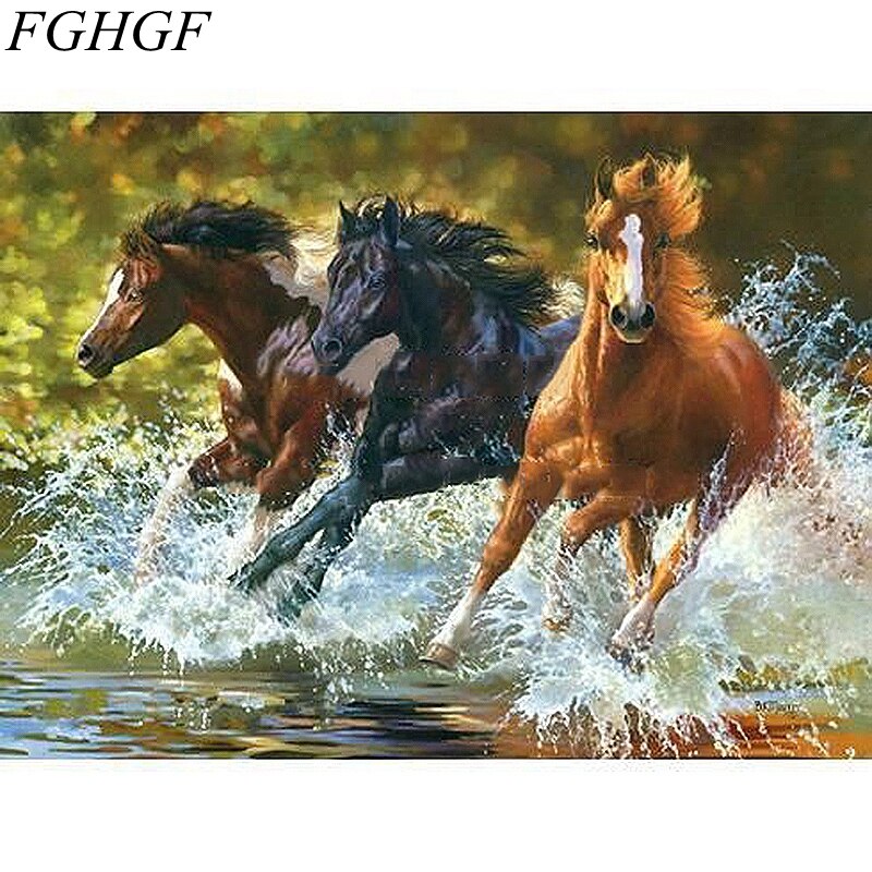 Horses Running In Water Painting - HD Wallpaper 