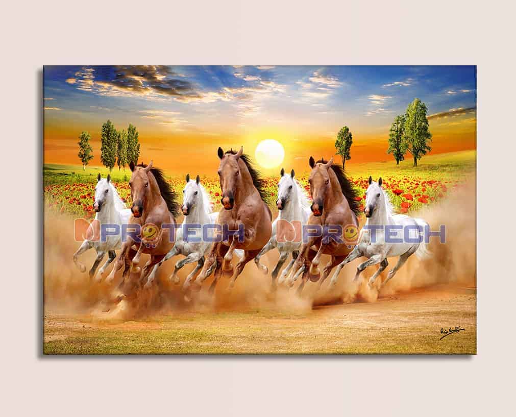 Canvas Running 7 Horses Painting - HD Wallpaper 