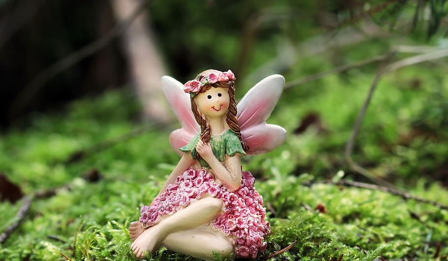 Pink And Green Figure Of A Fairy On Green Leaf, Elf, - Mythical Elf Forest - HD Wallpaper 