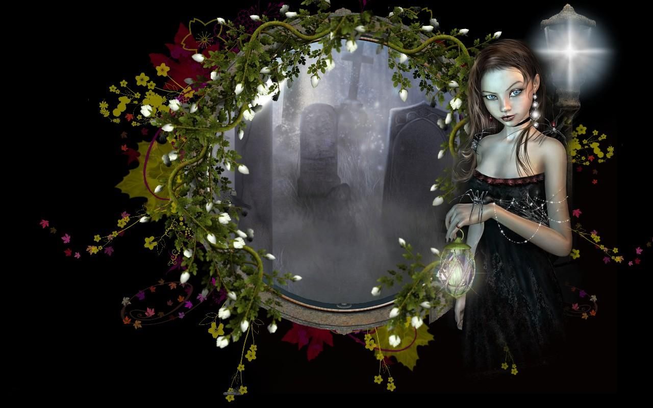 Gothic Fairy, Fairy, Flowers, Gothic, Graveyard, Mirror - Eucharistic Adoration - HD Wallpaper 