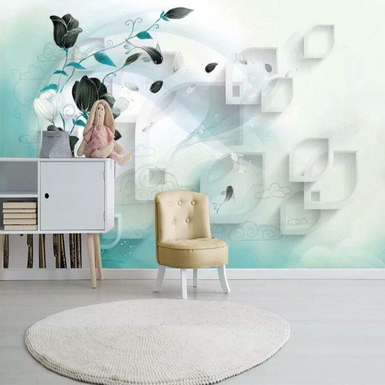 Modern Minimalist Tv Background Wallpaper Living Room - Peinture Murale En Fleur - HD Wallpaper 