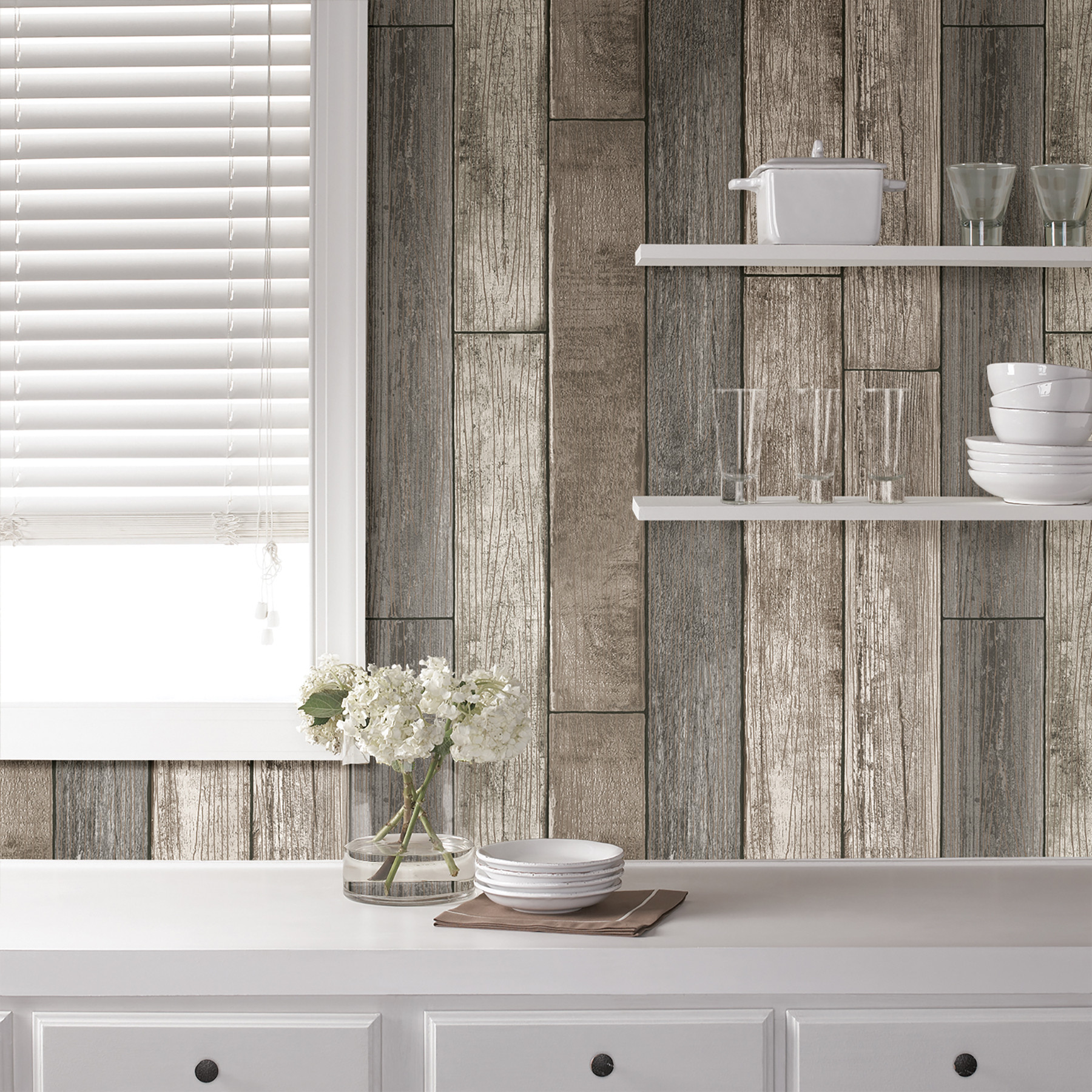 Reclaimed Wood Plank Natural Peel And Stick Wallpaper - Stick And Peel Wood Plank - HD Wallpaper 