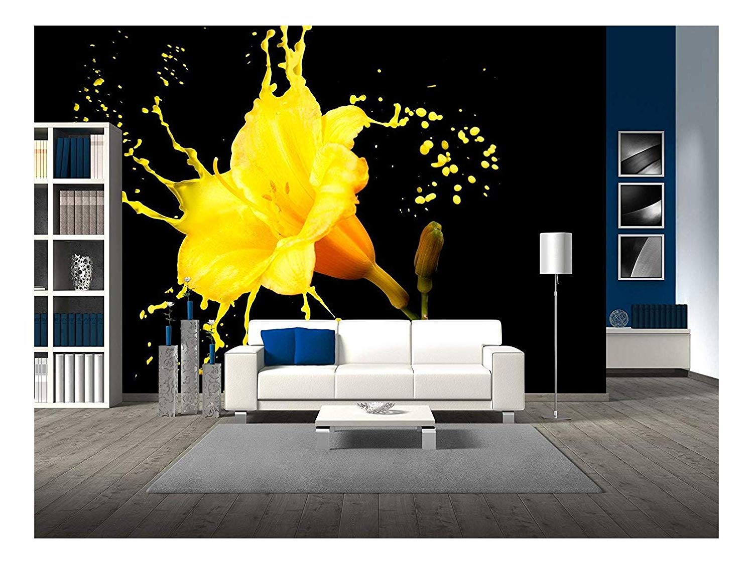Black Wall Murals With Yellow Flower - HD Wallpaper 