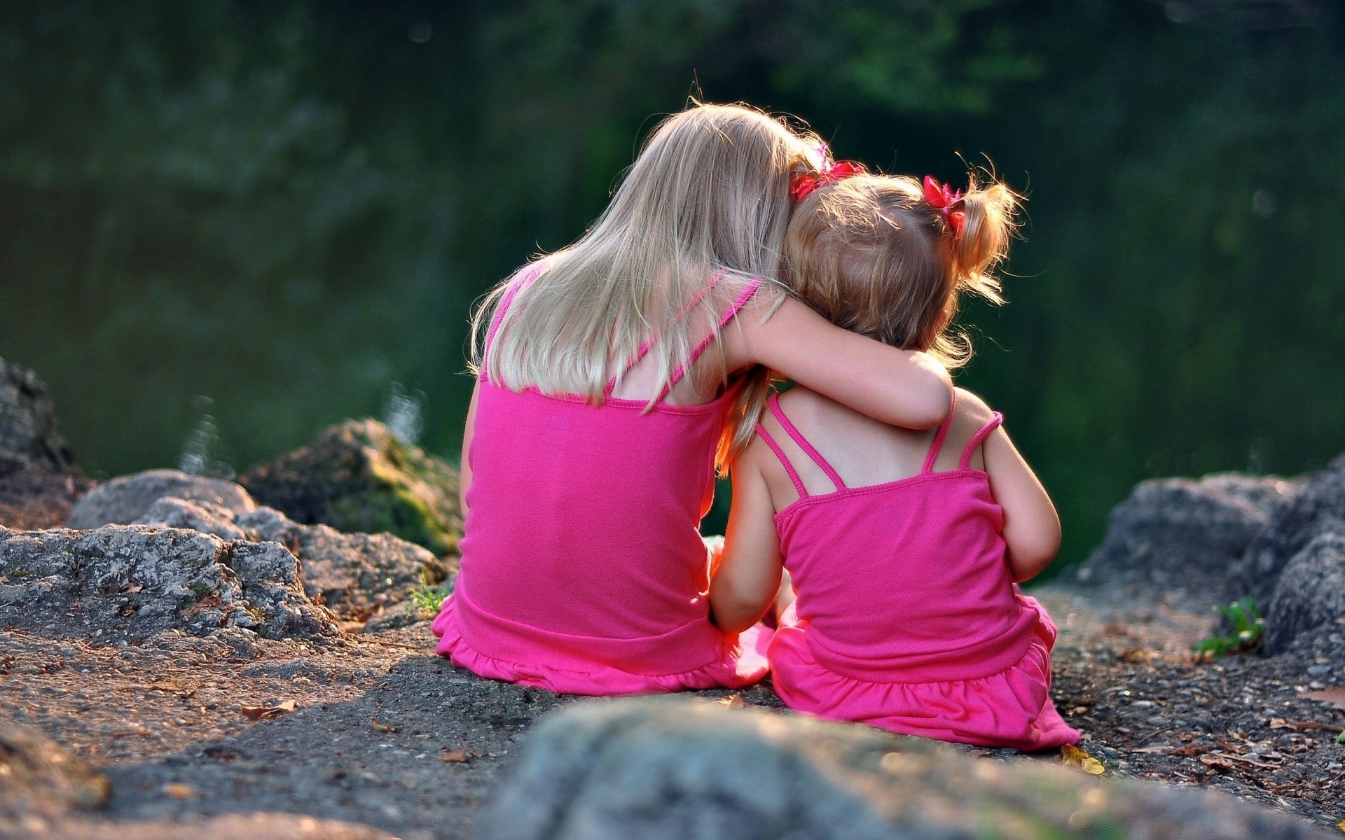 Children Nature Outdoors Child Summer Girl Park Leisure - Two Sister - HD Wallpaper 