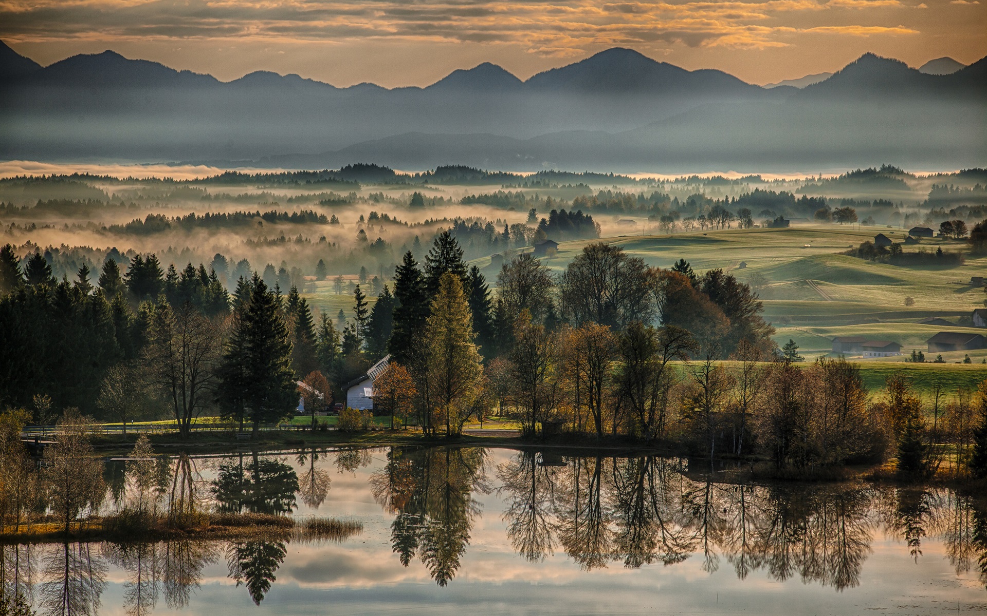 Wallpaper Beautiful Morning, Trees, River, Mountains, - Nature Wallpaper For Laptop - HD Wallpaper 