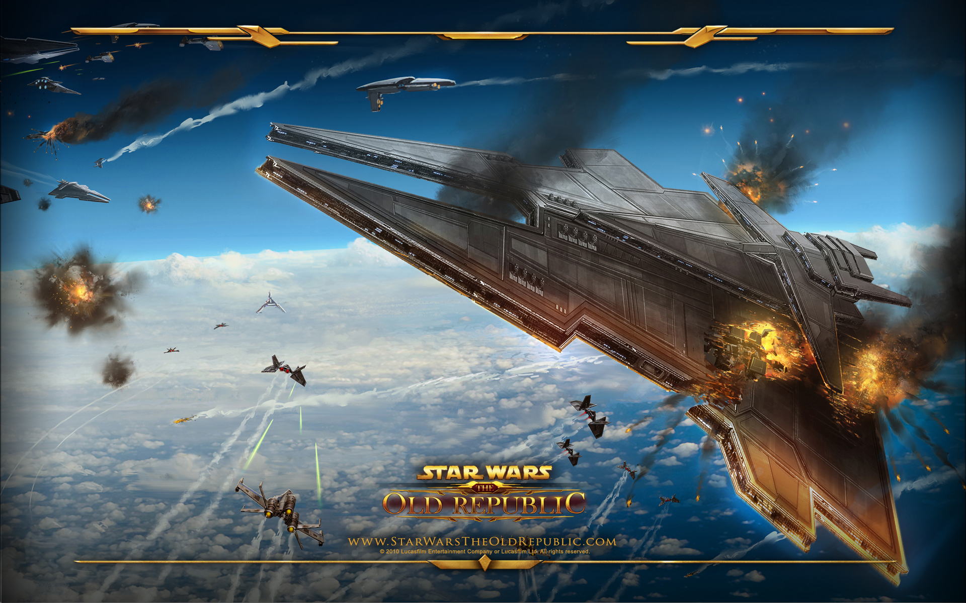 Space Fight Wide Wallpaper - Star Destroyer Old Republic - HD Wallpaper 