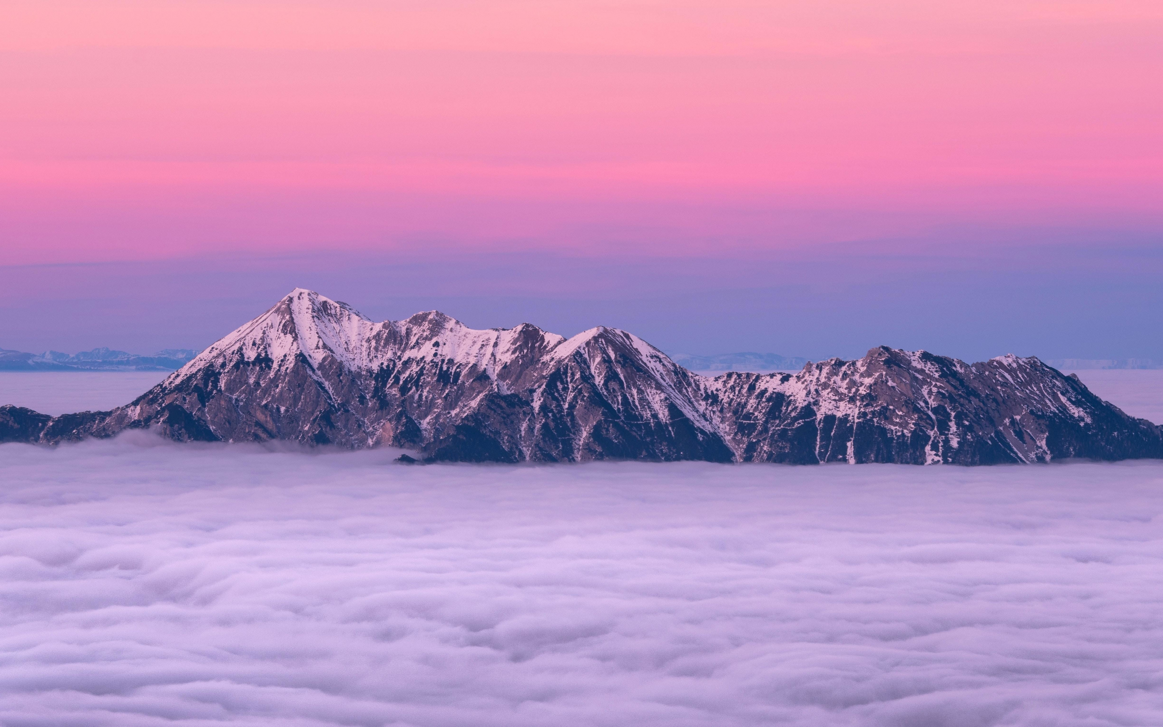 Pink Sky, Clouds, Sunset, Mountains, Wallpaper - Pink Sky With Mountains - HD Wallpaper 