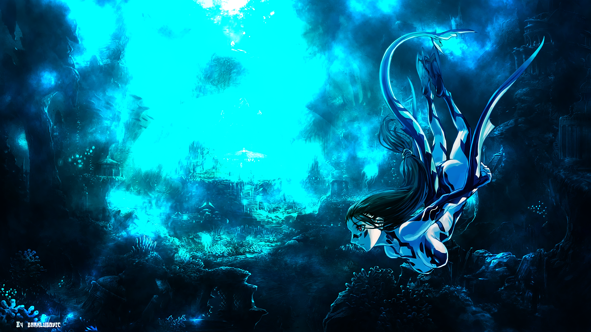 Sexy Girl Ocean Wallpaper By Darkludovic Customization - Underwater - HD Wallpaper 