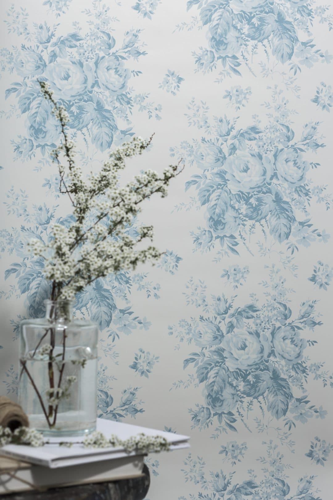 Blue White Flower Wallpaper Bedroom - HD Wallpaper 