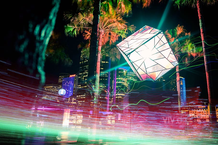Australia, Sydney, Darling Harbour, Night, Cube, Fancy, - Lighting - HD Wallpaper 