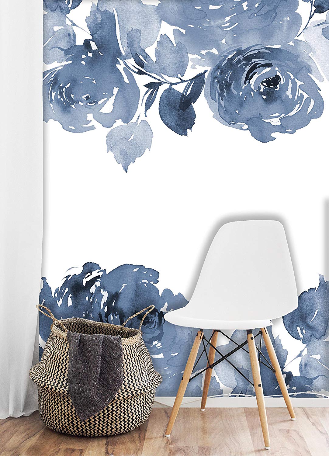 Blue Watercolor Flower Wall Mural - HD Wallpaper 