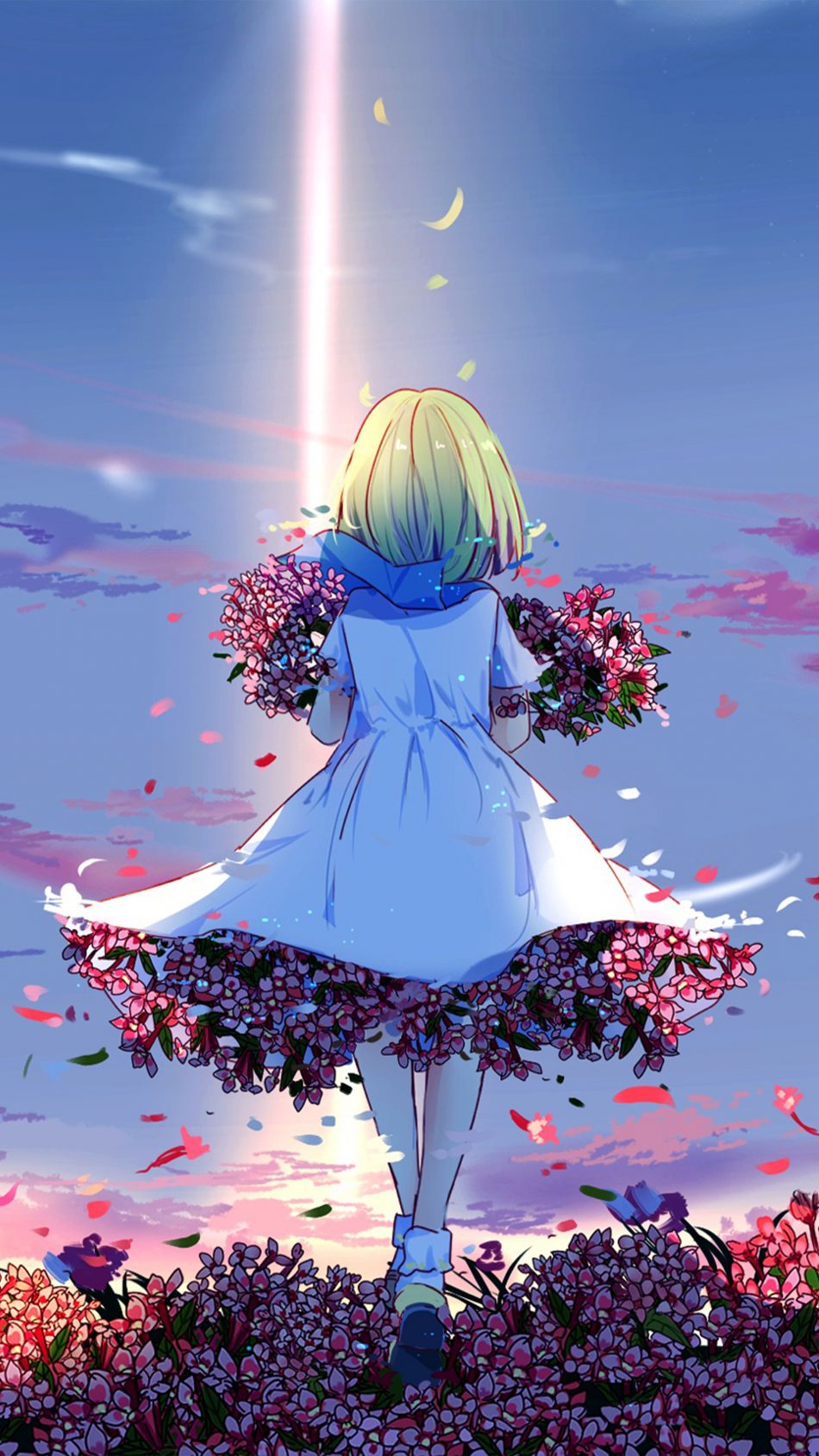 Anime Girl Spring Flowers 4k Ultra Hd Mobile Wallpaper - Anime Girl With Flowers - HD Wallpaper 