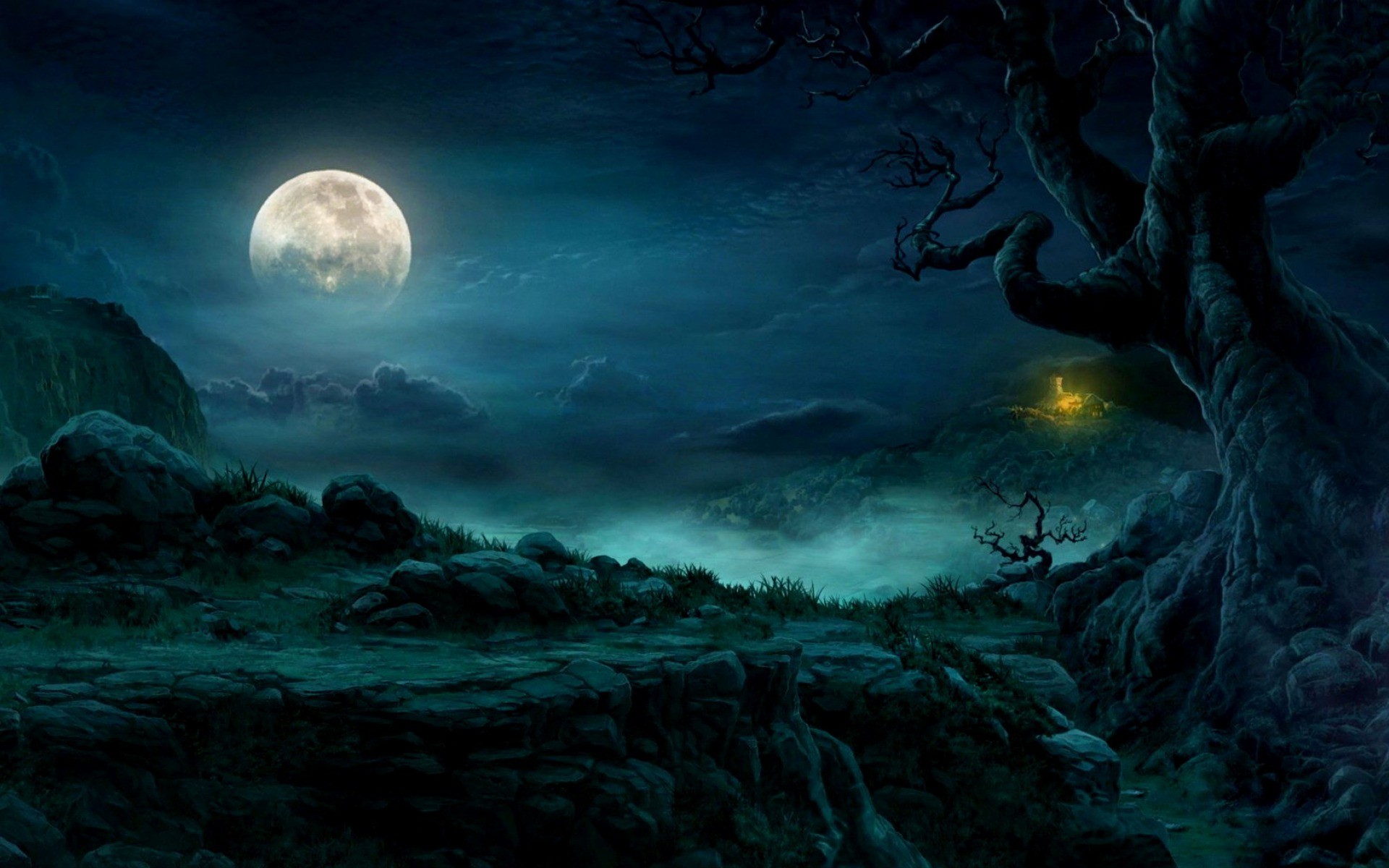 Mysterious Night Full Moon Wallpapers And Stock Photos - Forest Full Moon Night - HD Wallpaper 