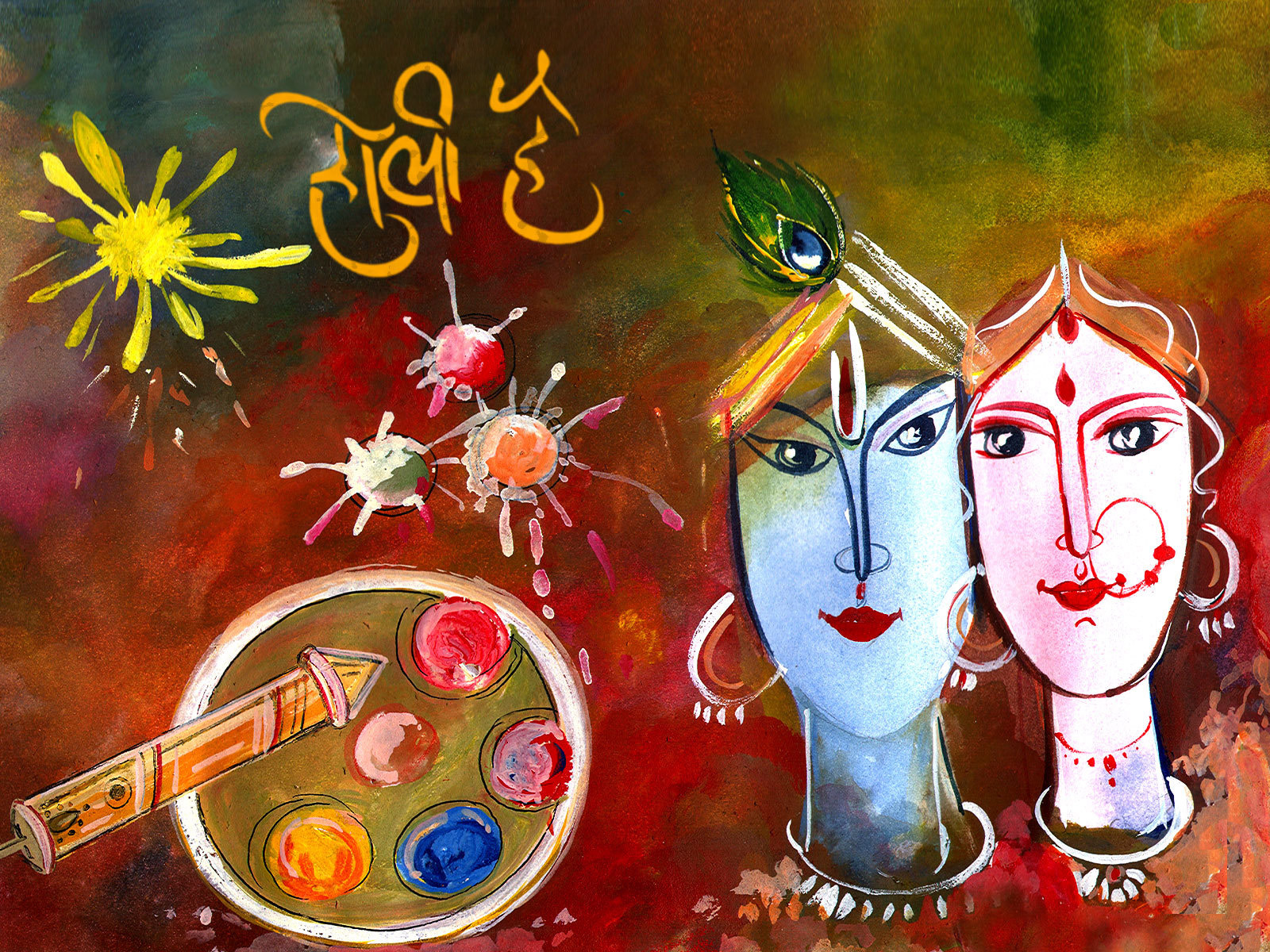 Colourful Holi Wallpaper - Radha Krishna Happy Holi - HD Wallpaper 