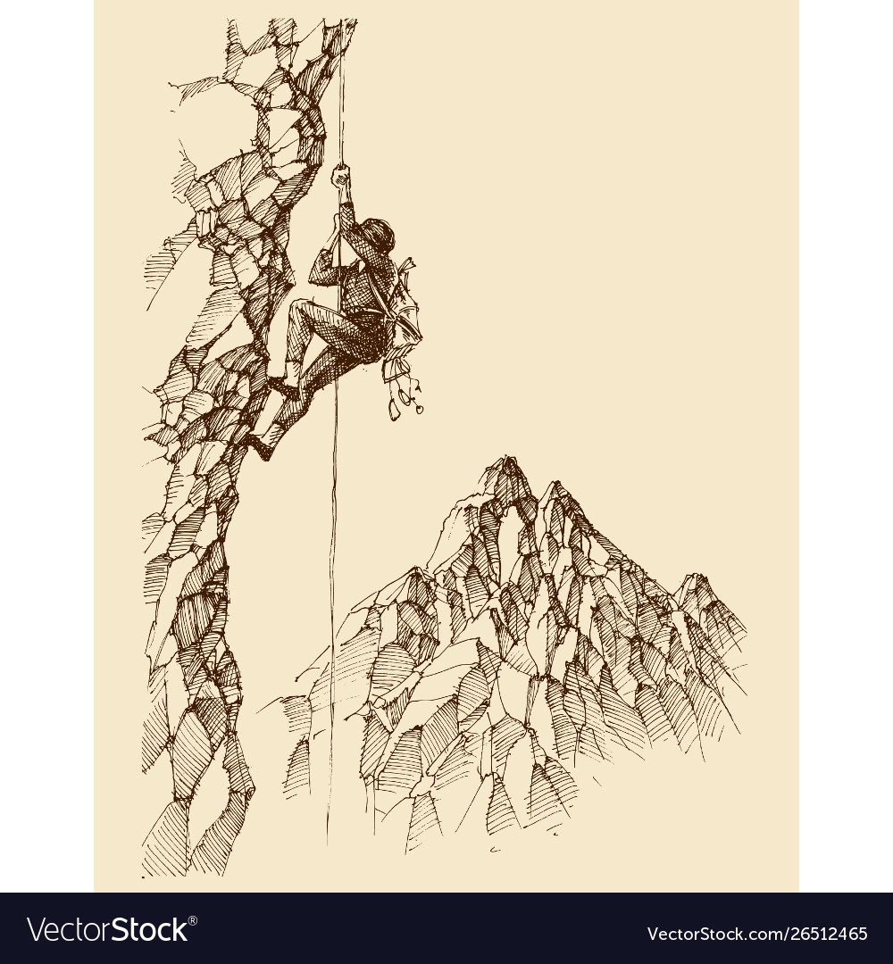 Drawing Of A Man Climbing Mountain - HD Wallpaper 
