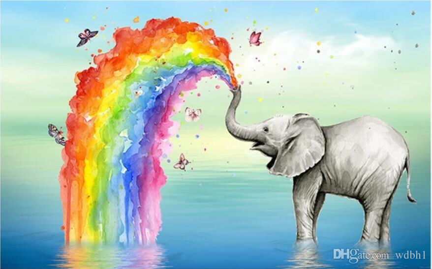 Baby Elephant Spraying Rainbow - HD Wallpaper 