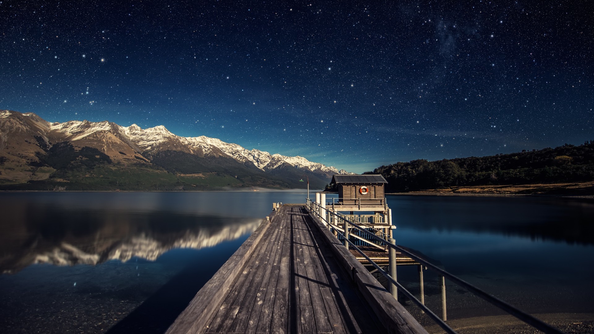 Night Sky, 5k, 4k Wallpaper, Stars, Mountains, Bridge, - New Zealand - HD Wallpaper 