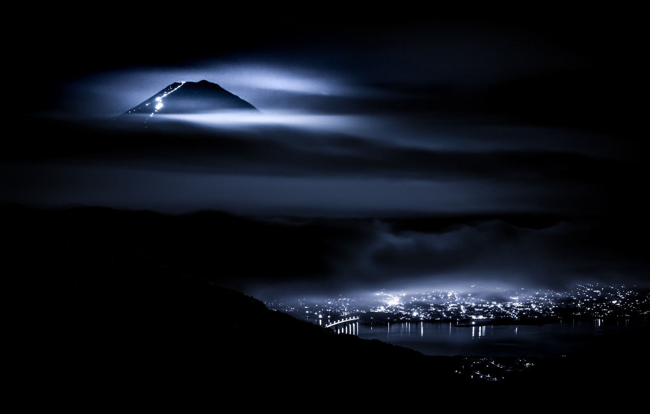 Photo Wallpaper Light, Night, The City, Lights, Mountain, - Night - HD Wallpaper 