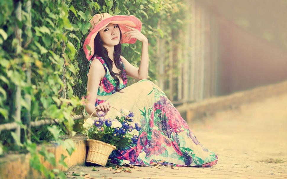 Asian Girl, Hat, Beautiful Dress, Street, Summer Wallpaper,asian - HD Wallpaper 