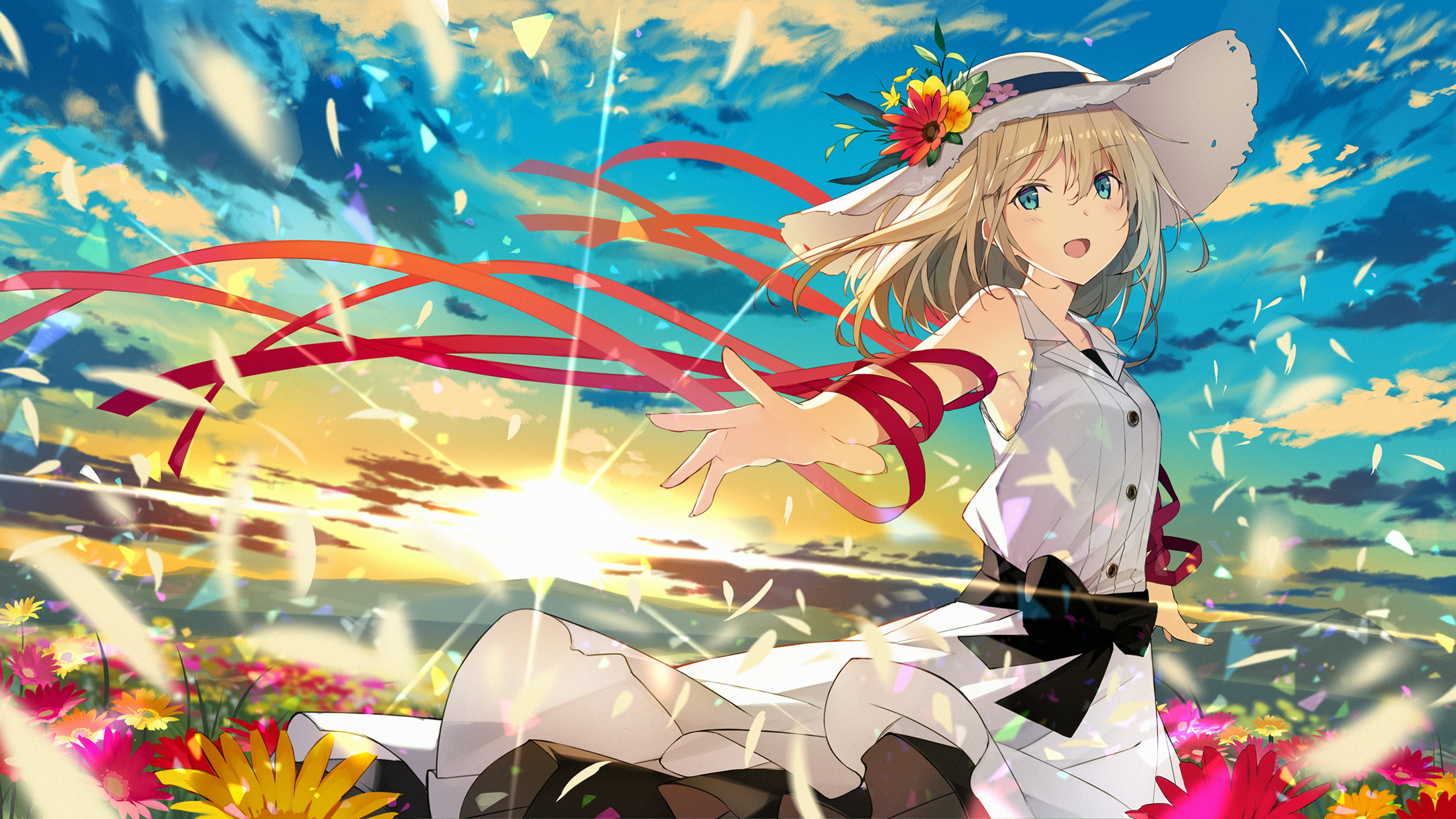 Anime Girl, Colorful, Sunshine, Summer, Clouds, Scenic - HD Wallpaper 