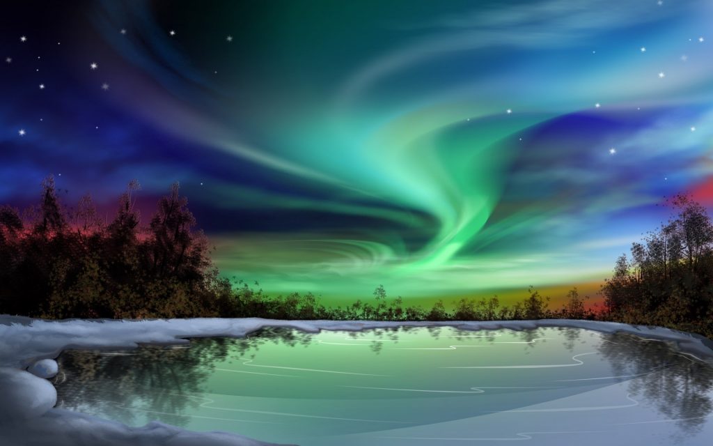 Free Computer New Nature Wallpaper Windows Apple Tablet - Northern Lights Winter - HD Wallpaper 