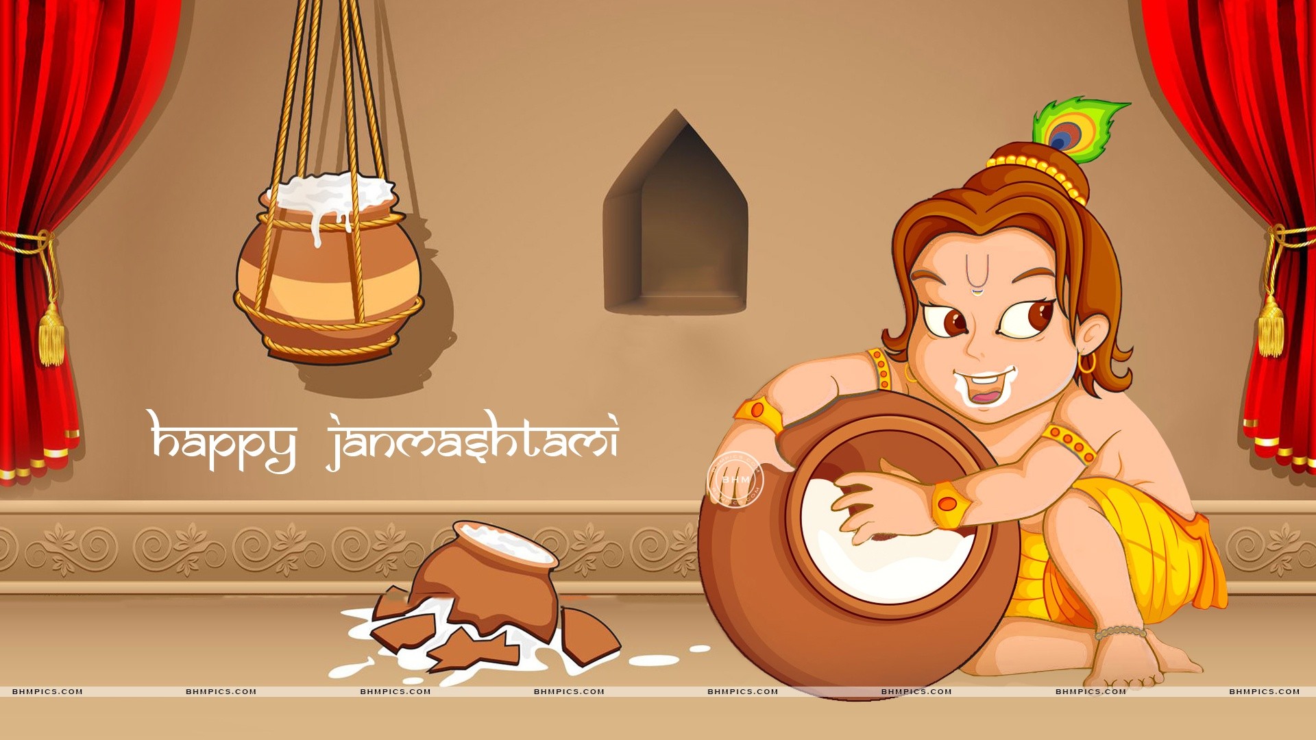 Lord Krishna Eating Butter Janmashtami 
 Data Src Eating - Happy Diwali - HD Wallpaper 