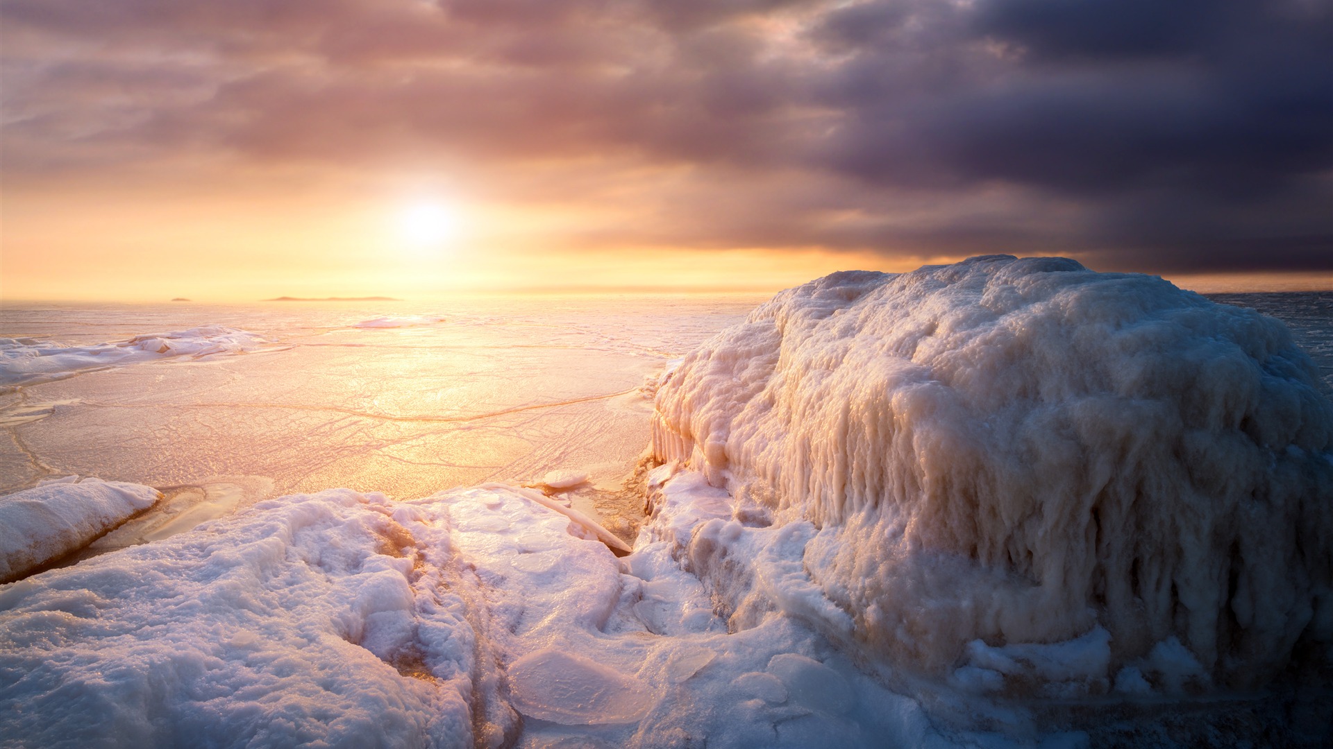 Cold Winter Freeze Coast Beach Sunset Hd Wallpaper - Mobile Phone - HD Wallpaper 