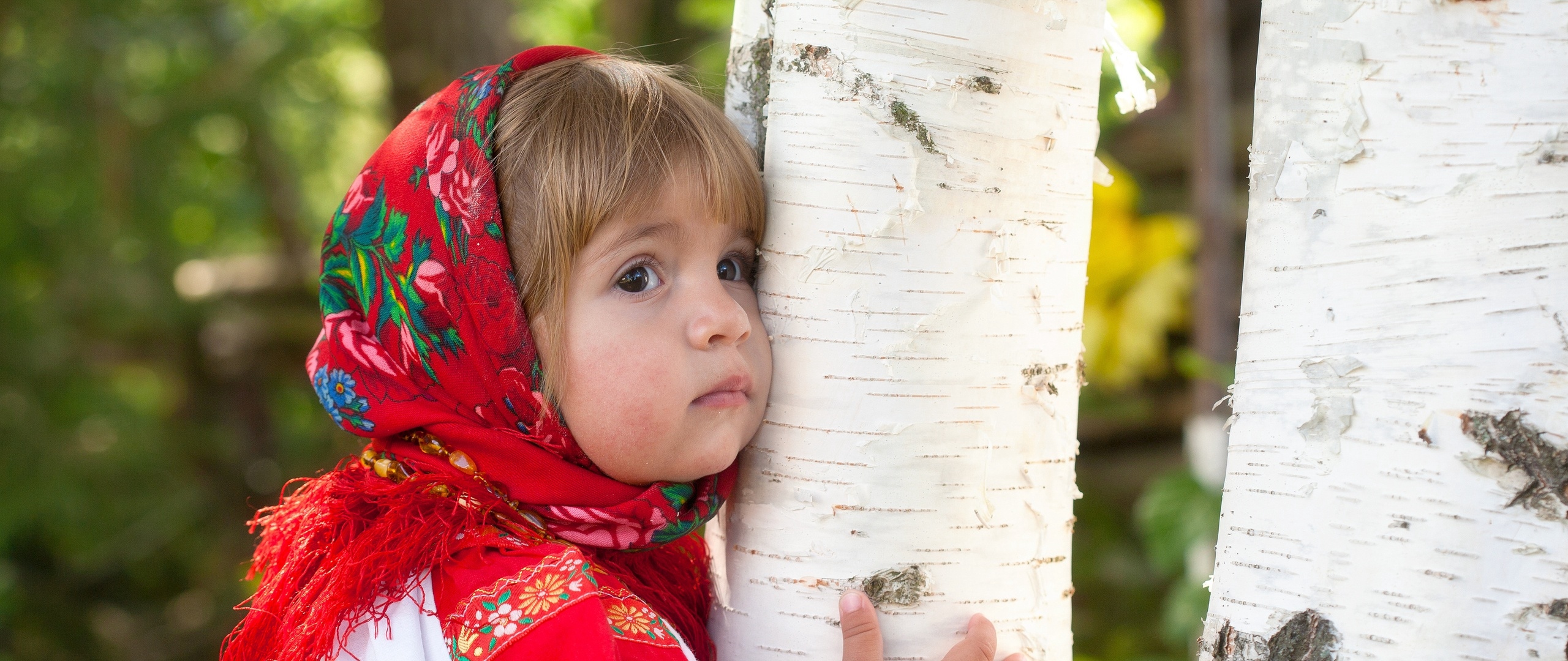 Wallpaper Baby, Girl, Scarf, Birch, Russia - Флаг России И Береза - HD Wallpaper 