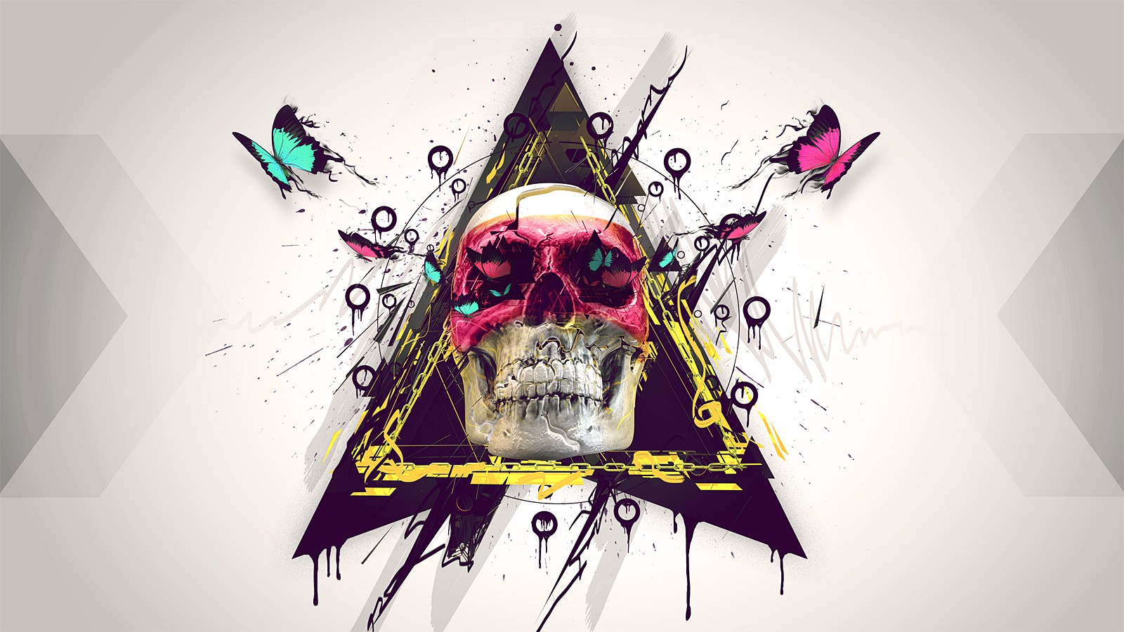 Skull, Triangle, And Butterfly Image - Abstract Skull Wallpaper 4k - HD Wallpaper 