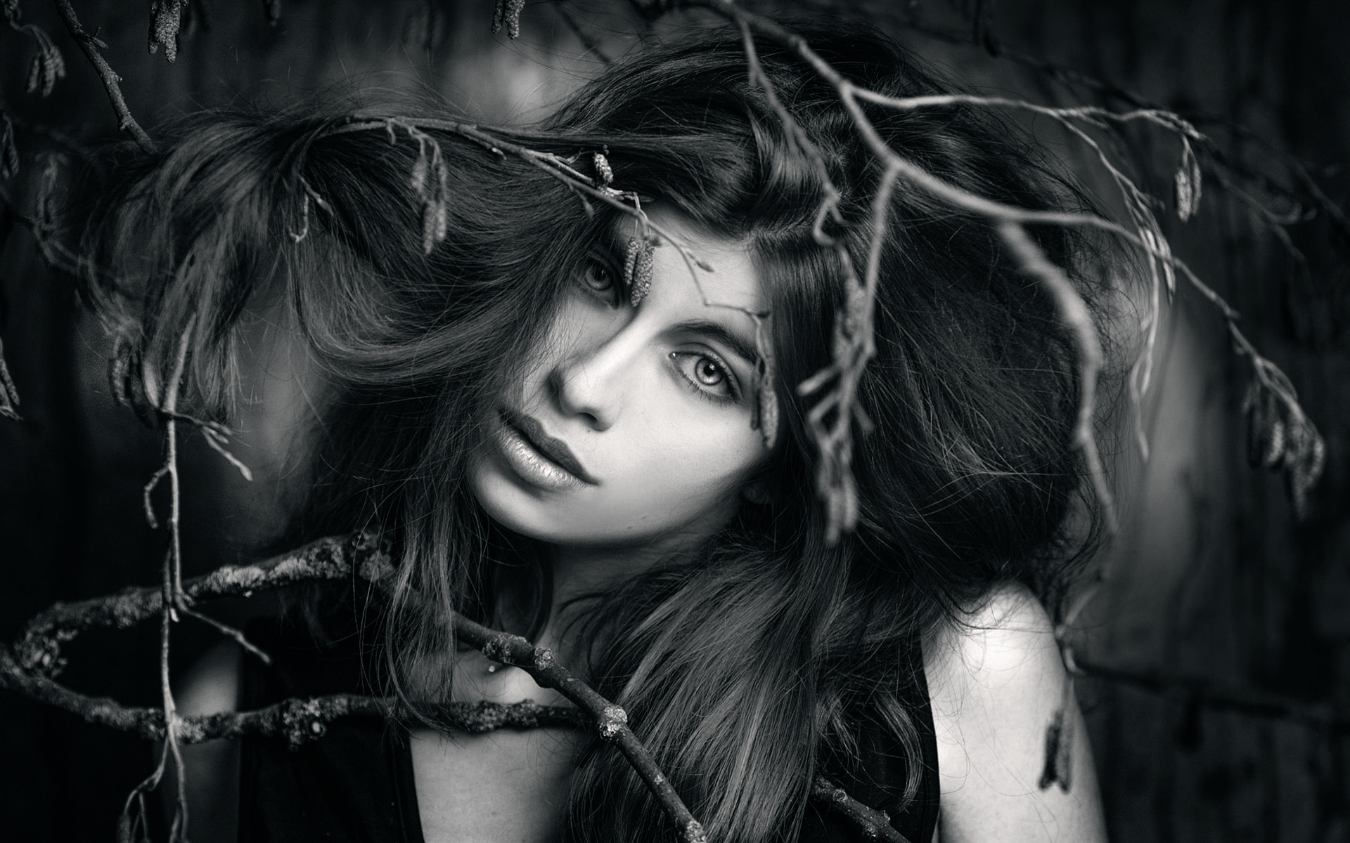 Wallpaper Black And White Picture, Girl, Face - De Rosto Preto E Branco - HD Wallpaper 