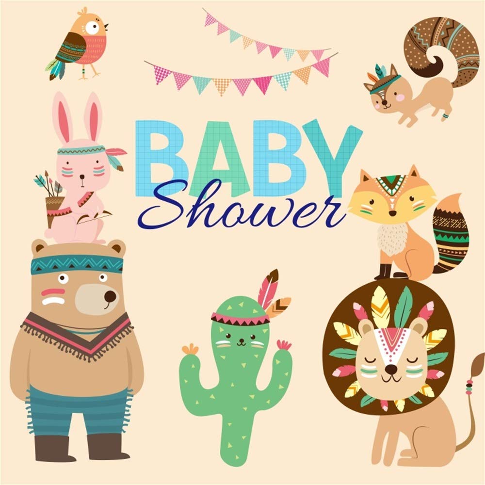 Laeacco 5x5ft Cartoon Cute Baby Shower Backdrop Vinyl - Naklejki Na Ścianę Dla Dzieci Boho - HD Wallpaper 