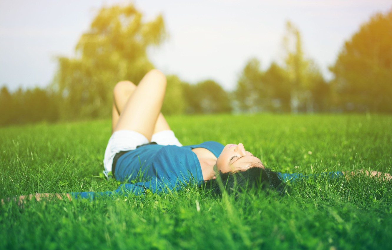 Photo Wallpaper Greens, Grass, Girl, Nature, Situation, - Relax With Nature Mood - HD Wallpaper 