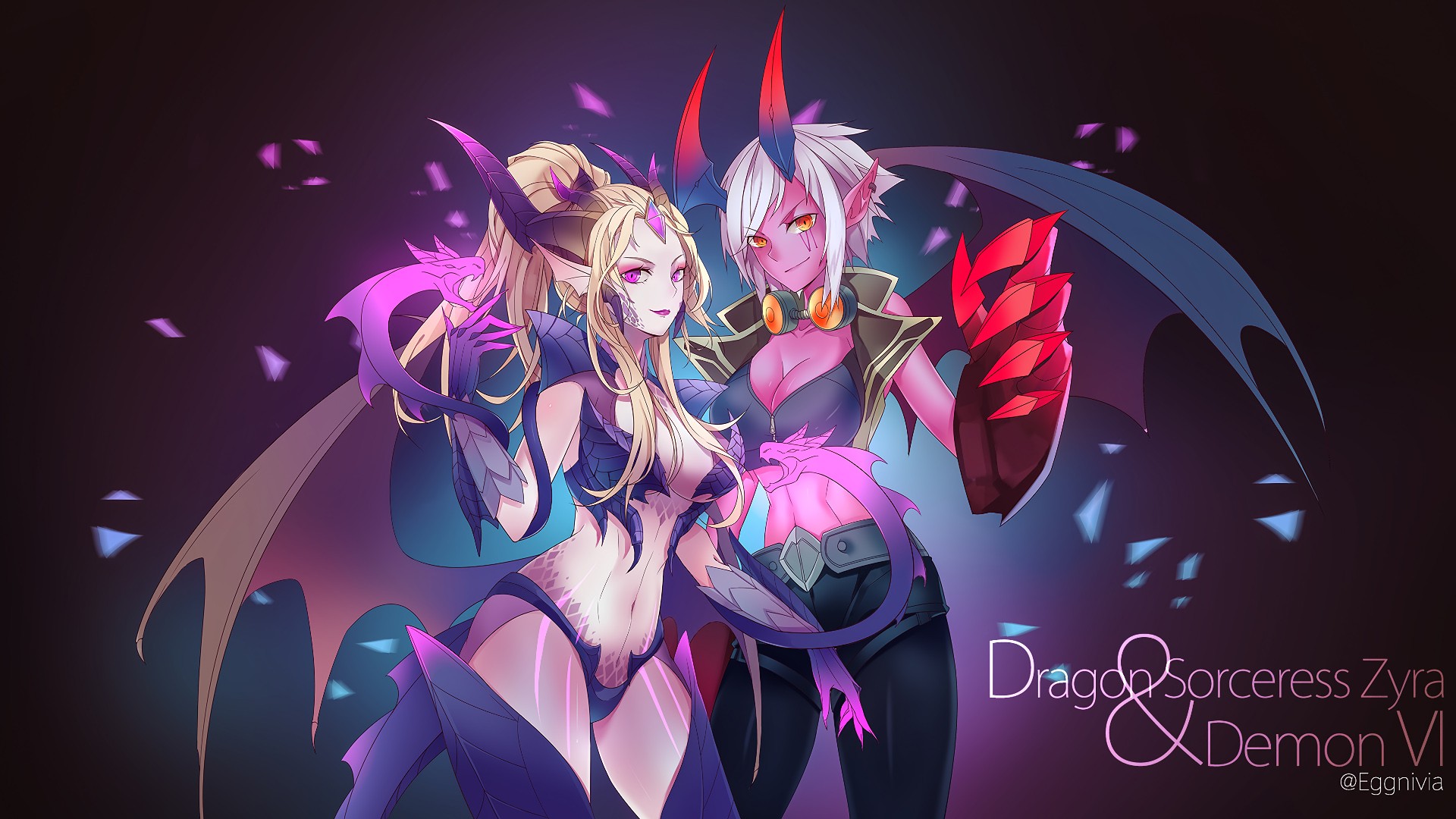 Dragon Sorceress Zyra & Demon Vi By Eggnivia Hd Wallpaper - League Of Legends Dragon Sorceress Zyra - HD Wallpaper 