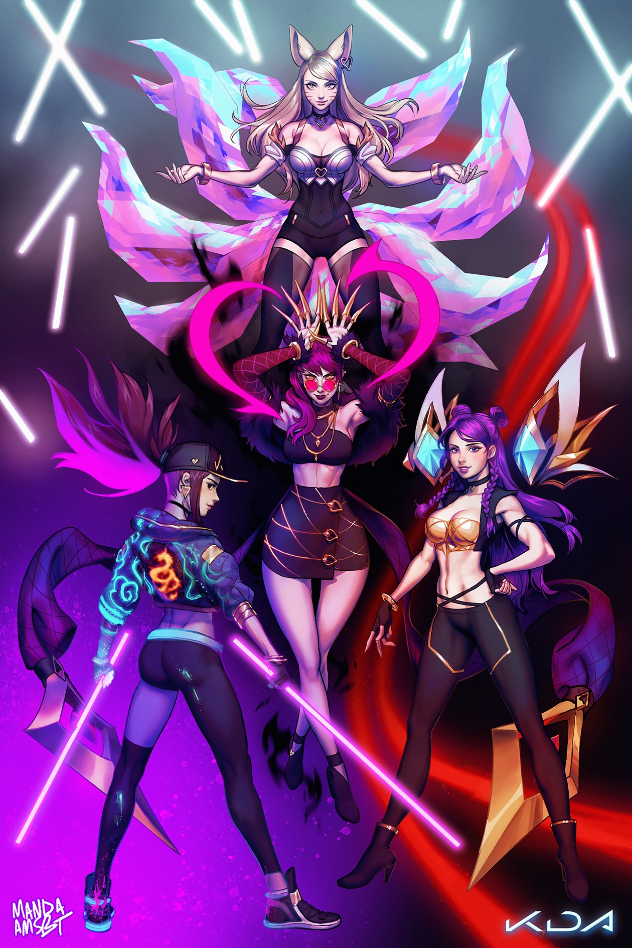 K/da Akali, Evelynn, Kai Sa & Ahri By Manda Schank - K Da Pop Stars - HD Wallpaper 