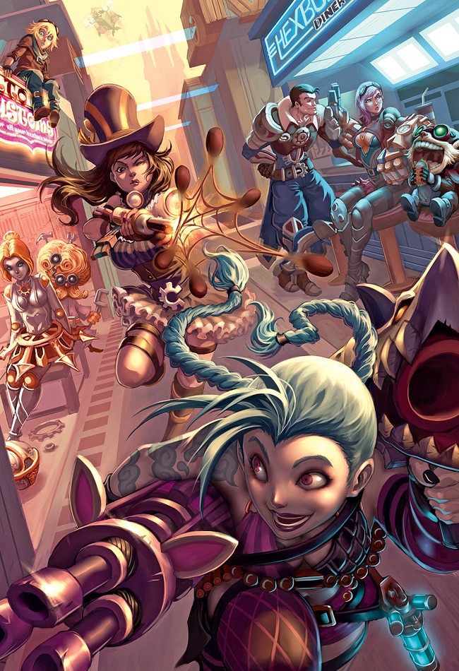 Jinx, Caitlyn, Orianna, Heimerdinger, Ezreal, Jayce, - Vi And Caitlyn Chase Jinx - HD Wallpaper 