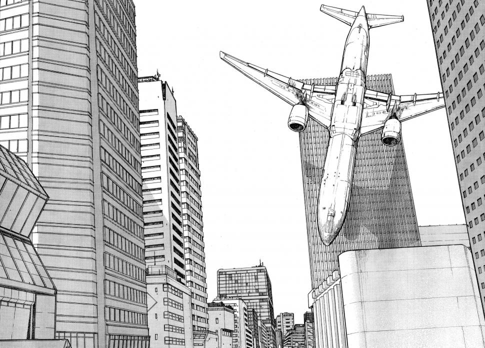 Manga, Monochrome, Ajin, Buildings, Planes Wallpaper,manga - Airplane Crashing To Building Drawing - HD Wallpaper 