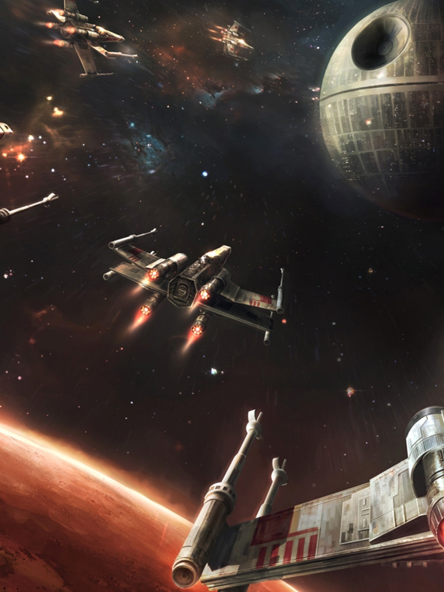 Star Wars, Death Star, X-wing, Galaxy, Planet - Star Wars Battle Of Yavin Concept Art - HD Wallpaper 