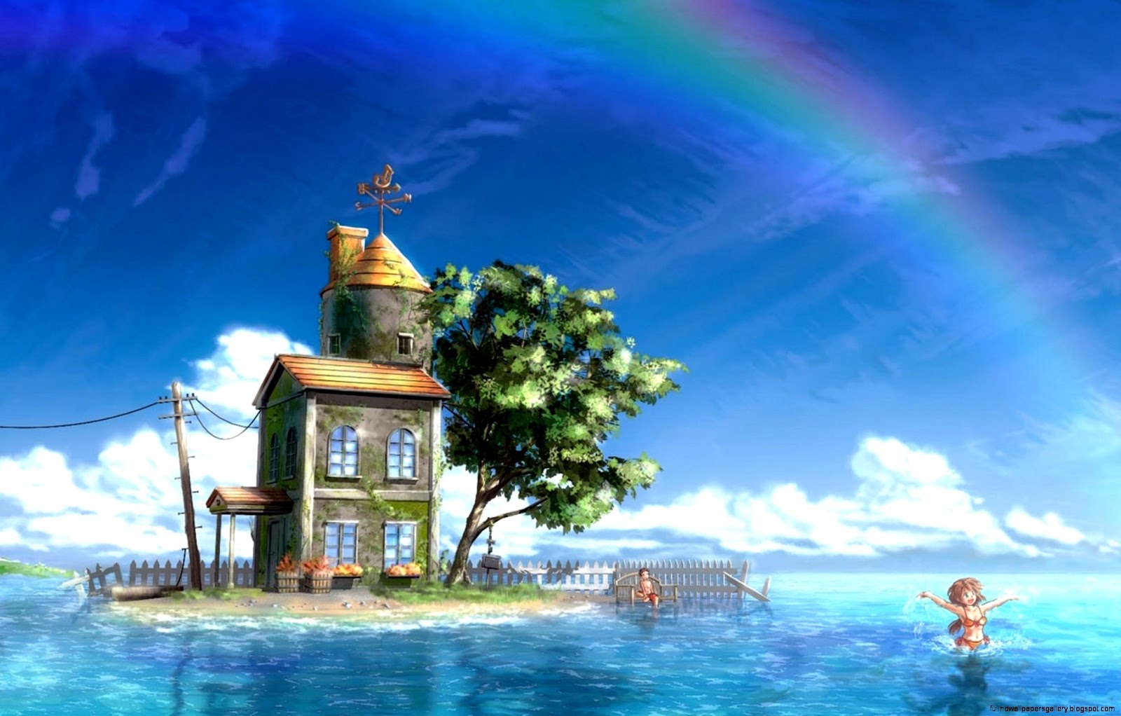 Girl Anime House Scenery Wallpaper - Anime Scenery - HD Wallpaper 