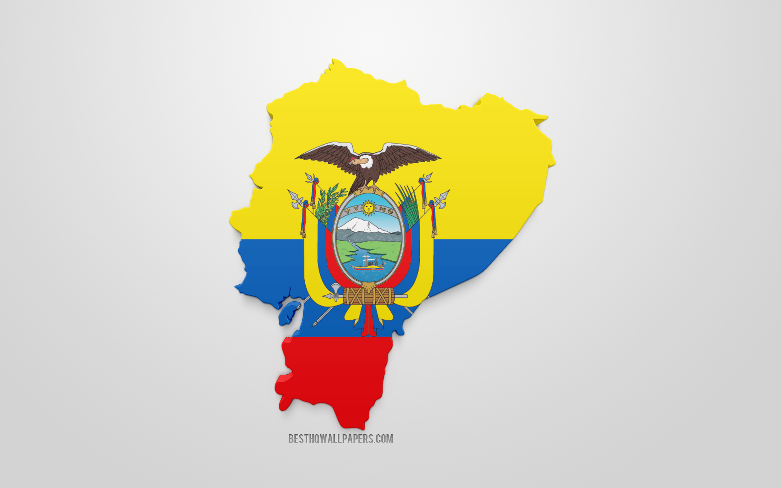 3d Flag Of Ecuador, Silhouette Map Of Ecuador, 3d Art, - Real High Resolution Ecuador Flag - HD Wallpaper 