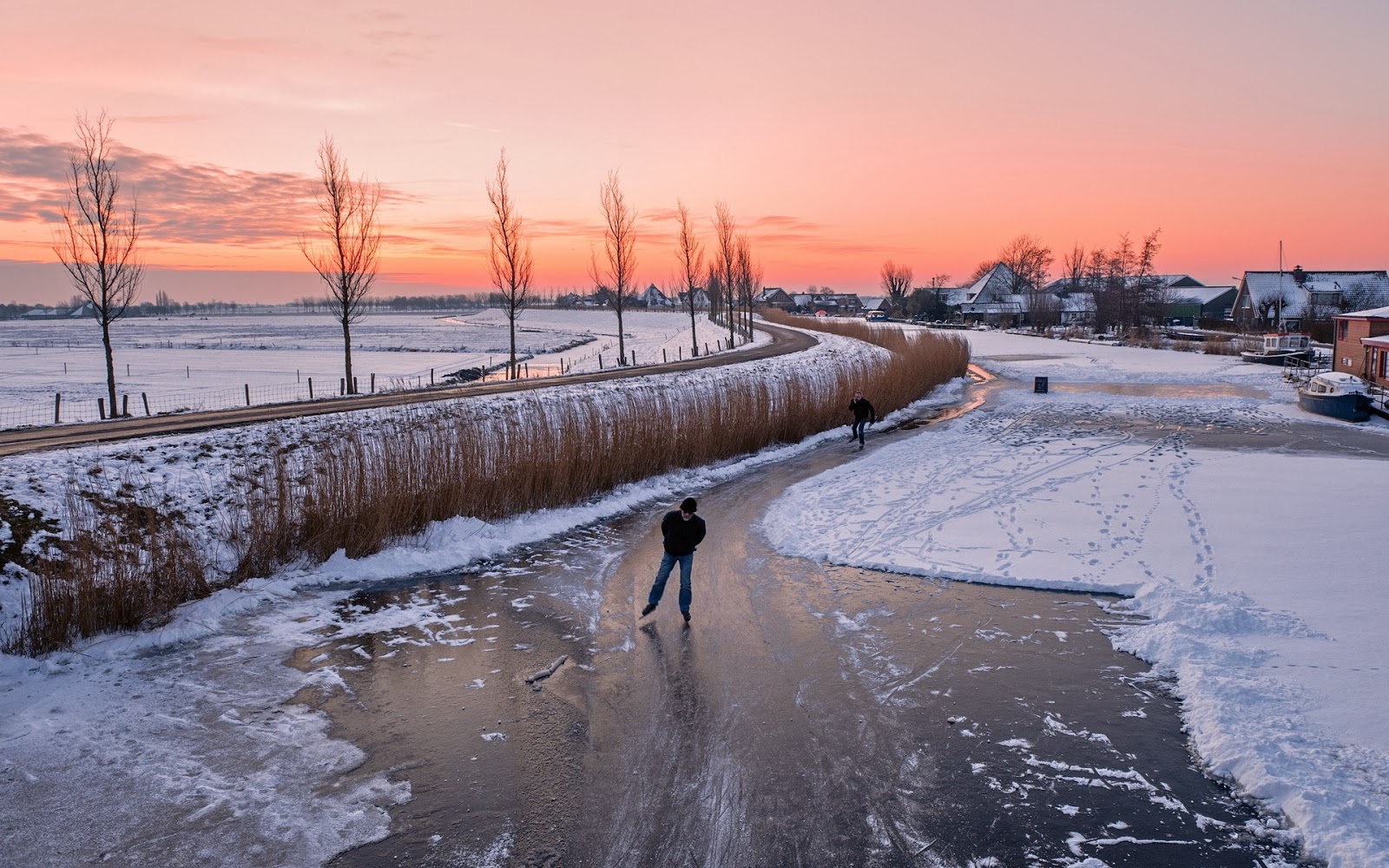 Schlittschuhlaufen Auf Natureis - Ice Skating On The Dutch Canals 2018 - HD Wallpaper 