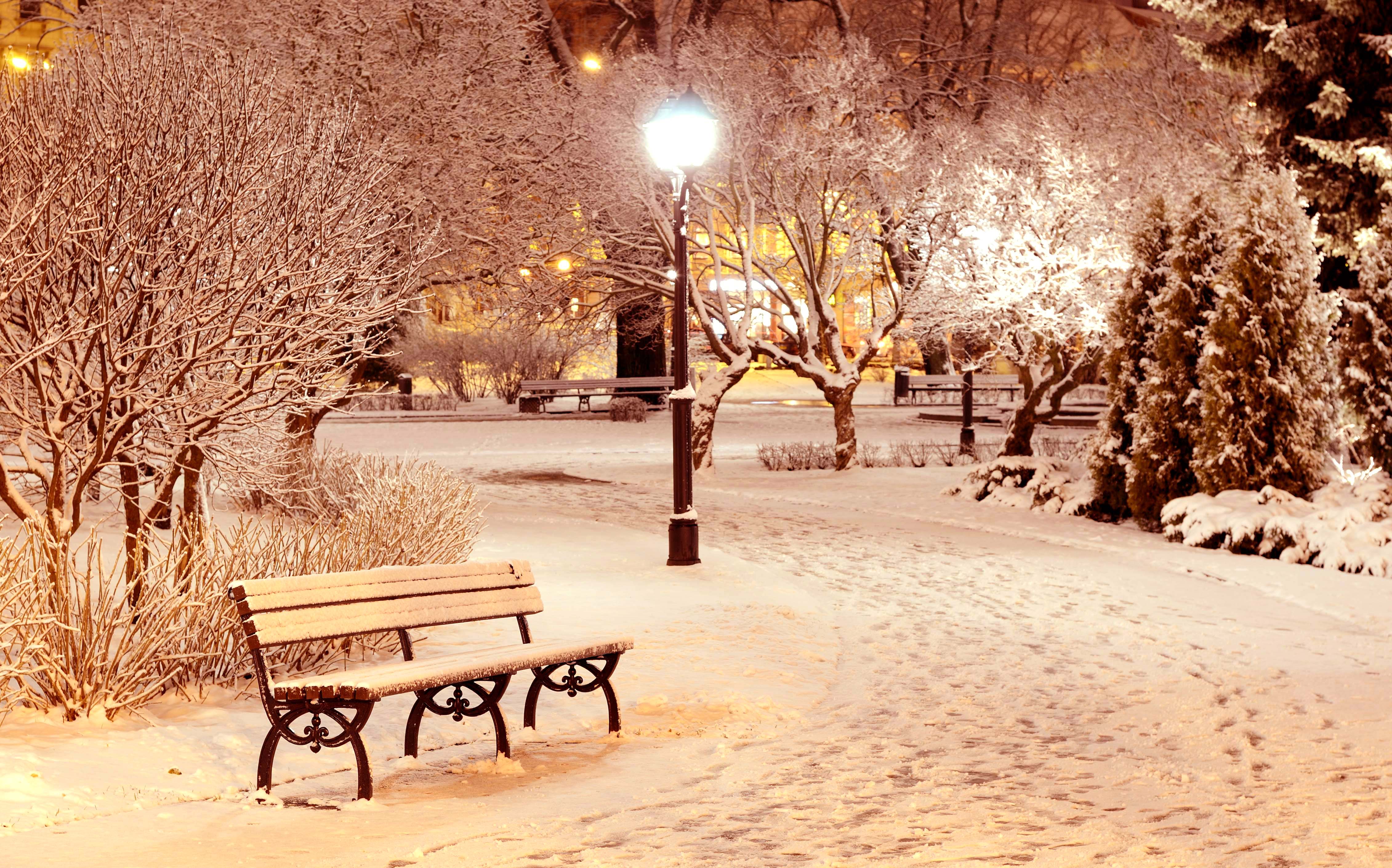 Bench Night Winter Wallpaper - Winter Season Wallpapers Hd - HD Wallpaper 